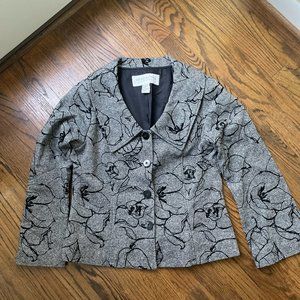 Doncaster Signature Grey/Black Floral Button-front Jacket, Size 8